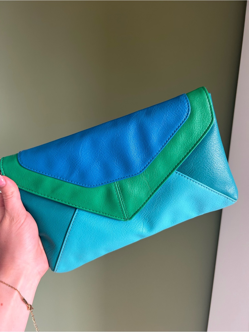 Blue & Green Colorblock Envelope Clutch